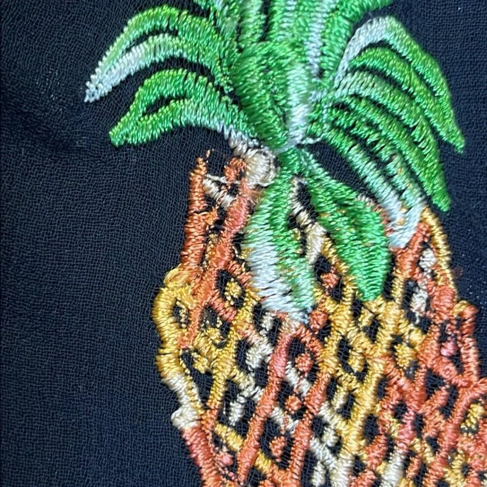 Black Sheer Scarf with Fruit Embroidered Embellishments Whimsy Fairy Vacation Fa